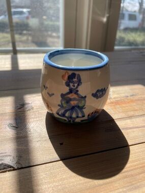 Hand-Painted Ceramic Serve Cup in Cream and Blue